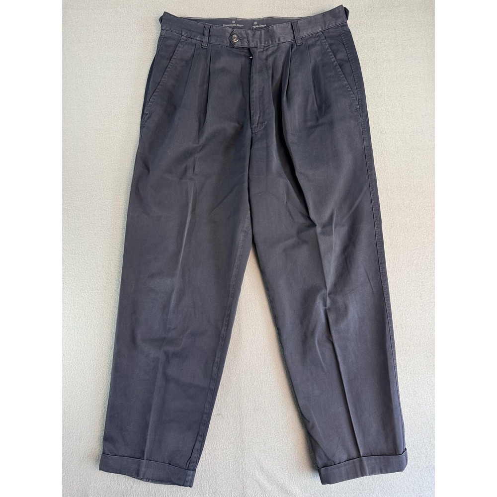Ermenegildo Zegna Pants Mens 34x31 Gray Classic Fit Pleated Dress Italy Cotton